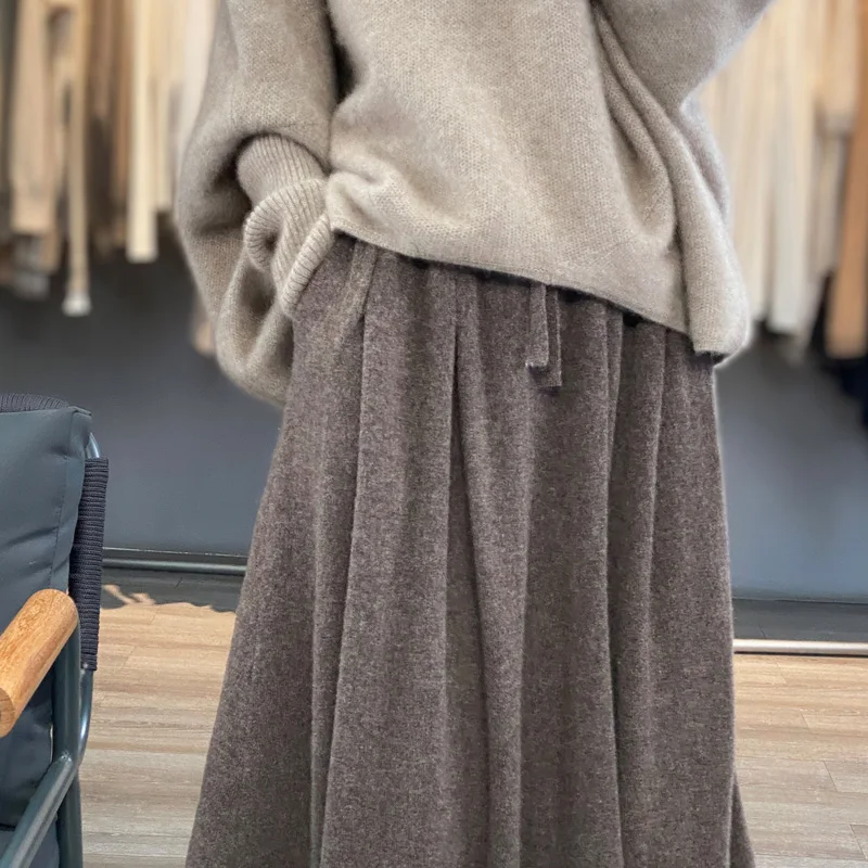 2023 Autumn/Winter New 100% Wool Women\'s Loose Knitted High Waist Half Skirt Fashion Korean Luxury Soft Women\'s Wool Skirt