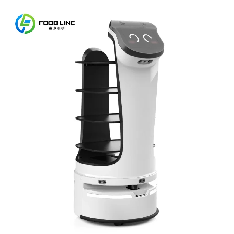 Customized Autonomous Navigation Serving Robot with 4-Layer Tray Food Delivery Robot for Restaurant Hotel Hospital