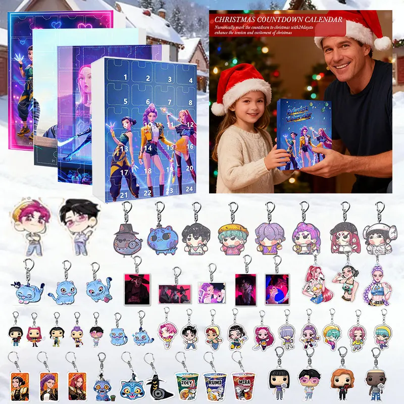 Kpop chasseurs de démons calendrier de l'avent porte-clés K Pop chasseurs de démons Rumi Mira Zoey compte à rebours de noël calendrier de l'avent cadeau 24 jours