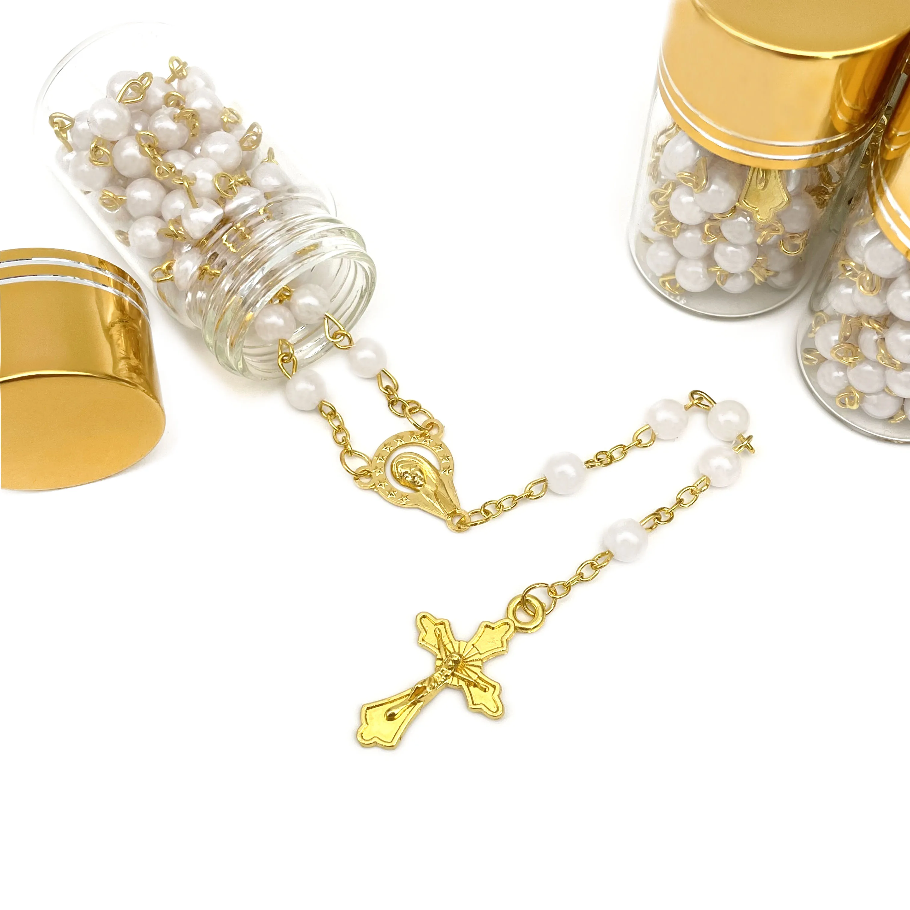 12 قطعة كبيرة الحجم 6 مللي متر الخرز المعمودية سيدة غوادالوبي اللؤلؤ الوردية في الفضة/الذهب غطاء الزجاج جرة زجاجة مطرز قلادة مع Cr #1