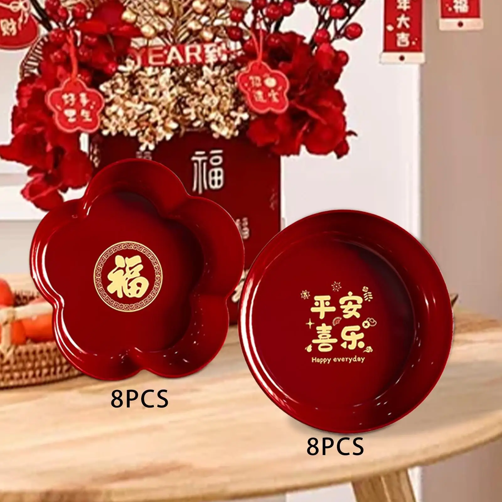 8Pcs Fruit Bowl Festive Candy Nut Serving Tray Household Living Room Red Fruit Tray Set Coffee Table Fruit Plate for Kitchen