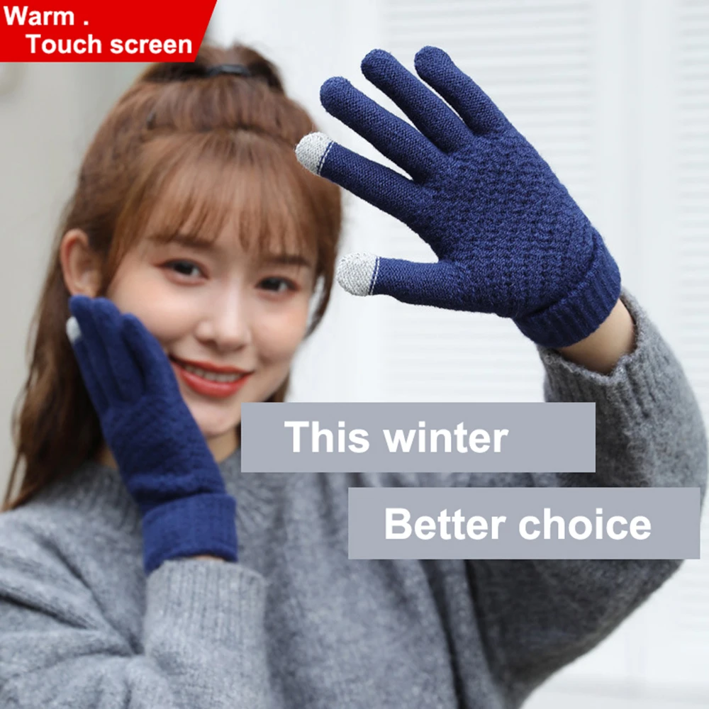 Winter TouchScreen Gloves Women Men Warm Stretch Knit Mittens Imitation Wool Full Finger Guantes Female Crochet Luvas Thicken