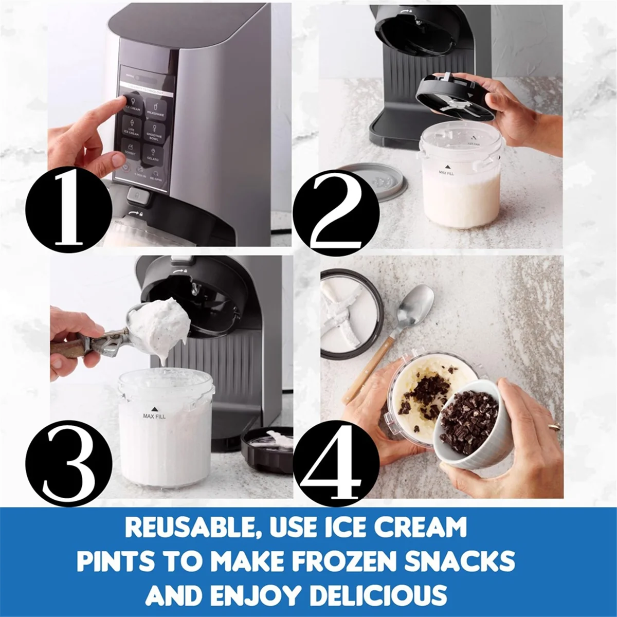 Ice Creami Pints and Lids Replacement Set 16oz Cups for Ninja Creami NC301, NC300, NC299AMZ Series Ice Cream Maker
