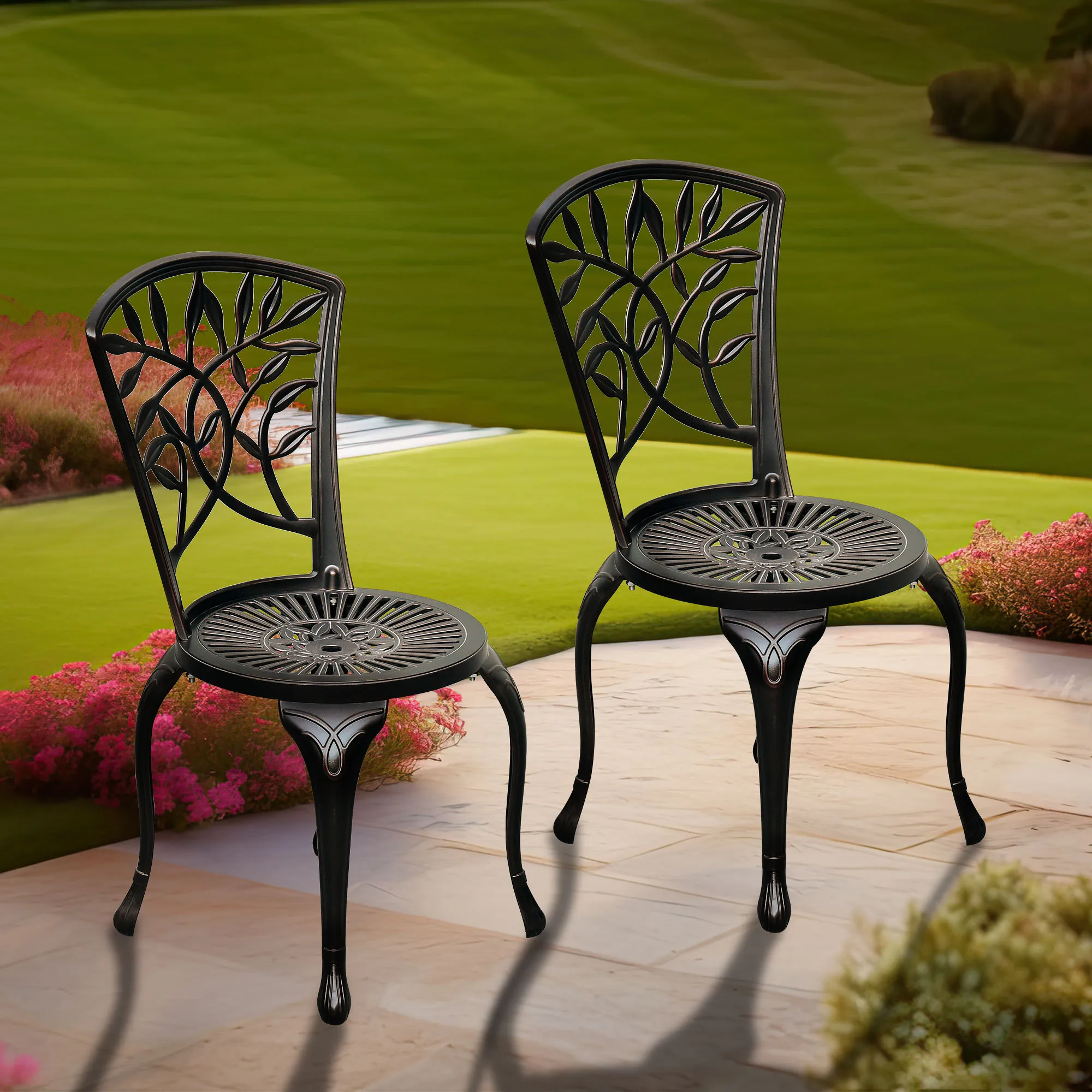 Patio Dining Chairs Set of 2 Outdoor Bistro Chairs Set Cast Aluminum Furniture