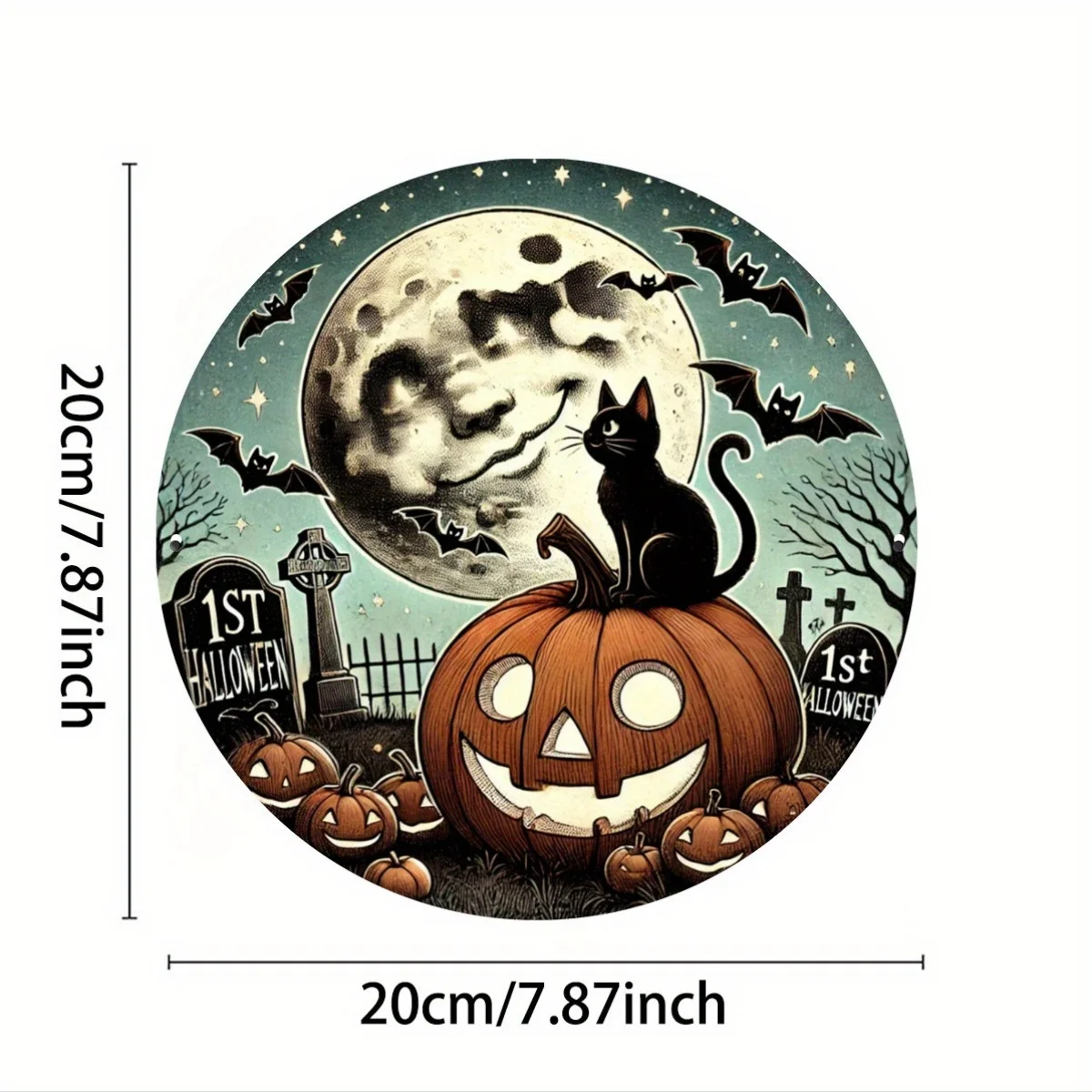 Halloween Iron Art Set of 1, Jack-O-Lantern with Black Cat Theme, Durable & Waterproof Wall Decor for Home, Patio, Bar, Restaura
