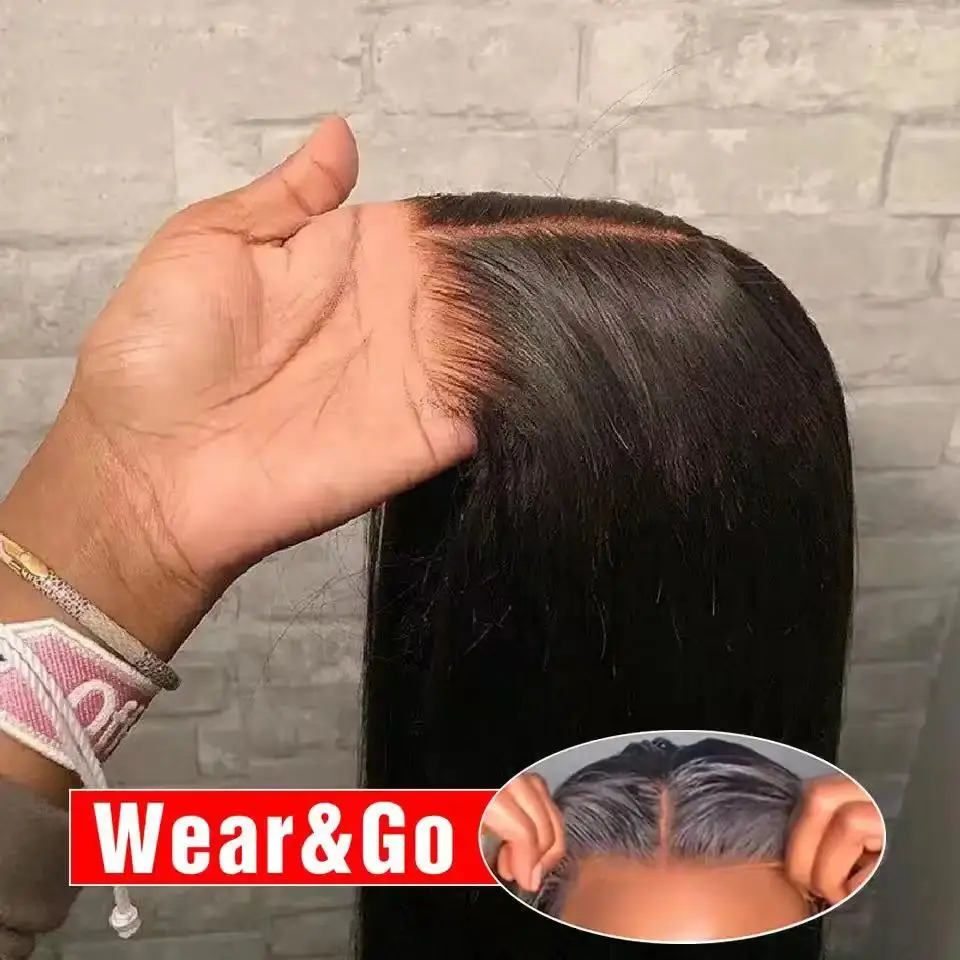 Wear Go Glueless Wig 5x6 Straight Lace Front Wigs Human Hair 32 Inch 4x4 HD Lace Closure Wig Pre Plucked Pre Cut Human Hair Wigs