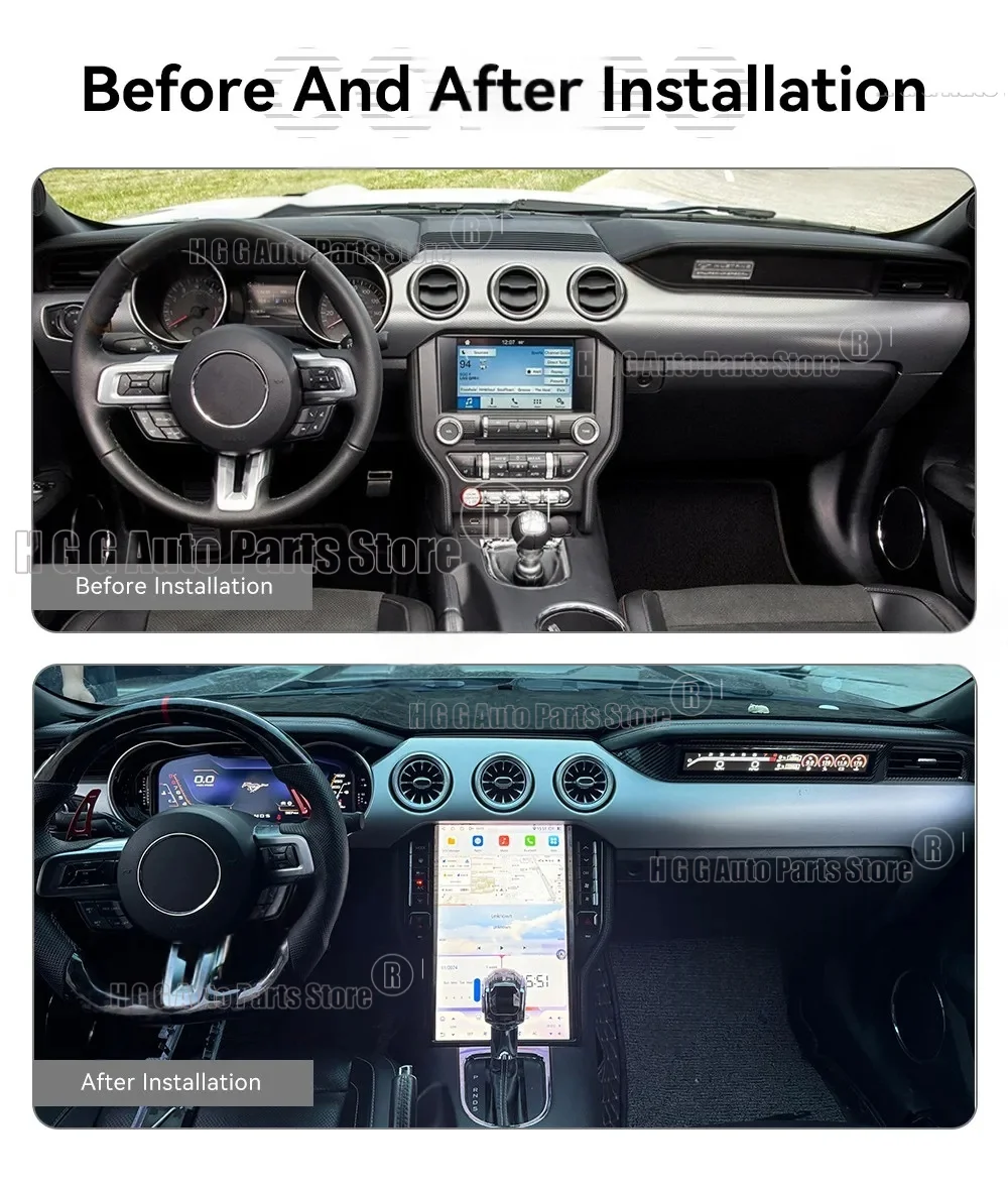 Carplay Android 13 For Ford Mustang 2015-2023 Car Multimedia Player GPS Screen Head Unit Odometer Digital Cluster LED Co-pilot