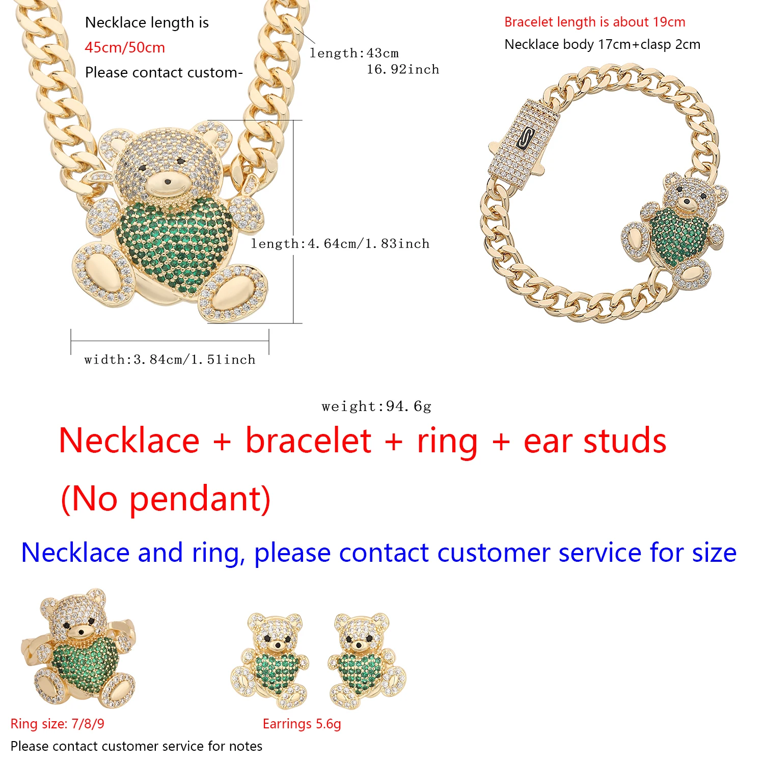 Green Love Bear Jewelry Cute Forest Animals Teddy Bear Jewelry Rings Girls Gifts Green Jewelry