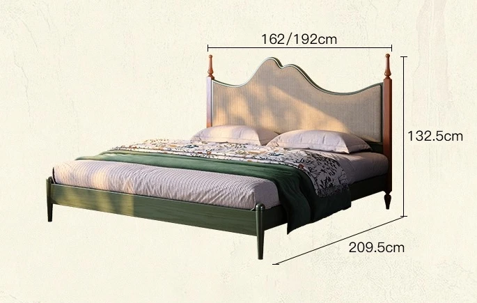

French Retro Wind Bed, Master Bedroom Double 1.8m Bed, Medieval Fabric Bed, Ash Wood Soft Bed