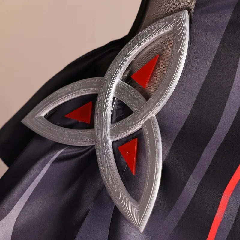زي Ronova Game Genshin Impact Cosplay فستان أسود طويل شعر مستعار أبيض مجموعة كاملة من أزياء لعب الأدوار للنساء لحفلات الهالوين