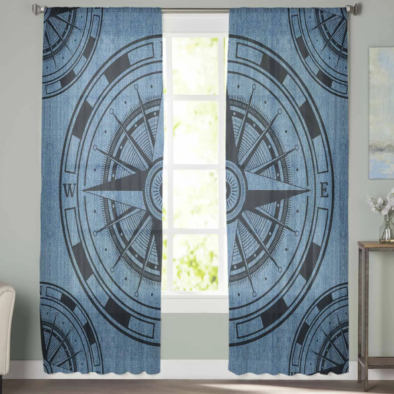 Fabric Compass Circle Dot Curtains For Living Room Bedroom Kitchen Decoration Window Tulle Curtain