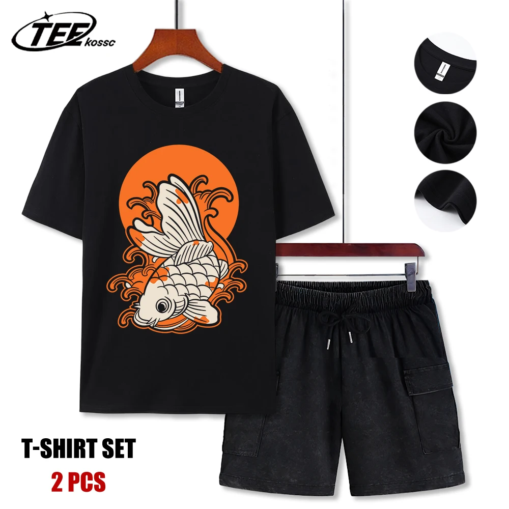 

Мужская футболка в стиле Харадзюку с принтом «Кой на закате», летняя, мягкая, оверсайз, из хлопка, универсальная, унисекс, свободная, в стиле хип-хоп