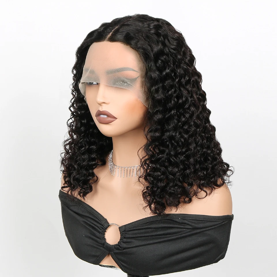 Deep Wave 13x4 Lace Frontal Wig Short Bob Human Hair Wigs L T Part Lace Water Wave Wigs 16inch Brazilian Hair