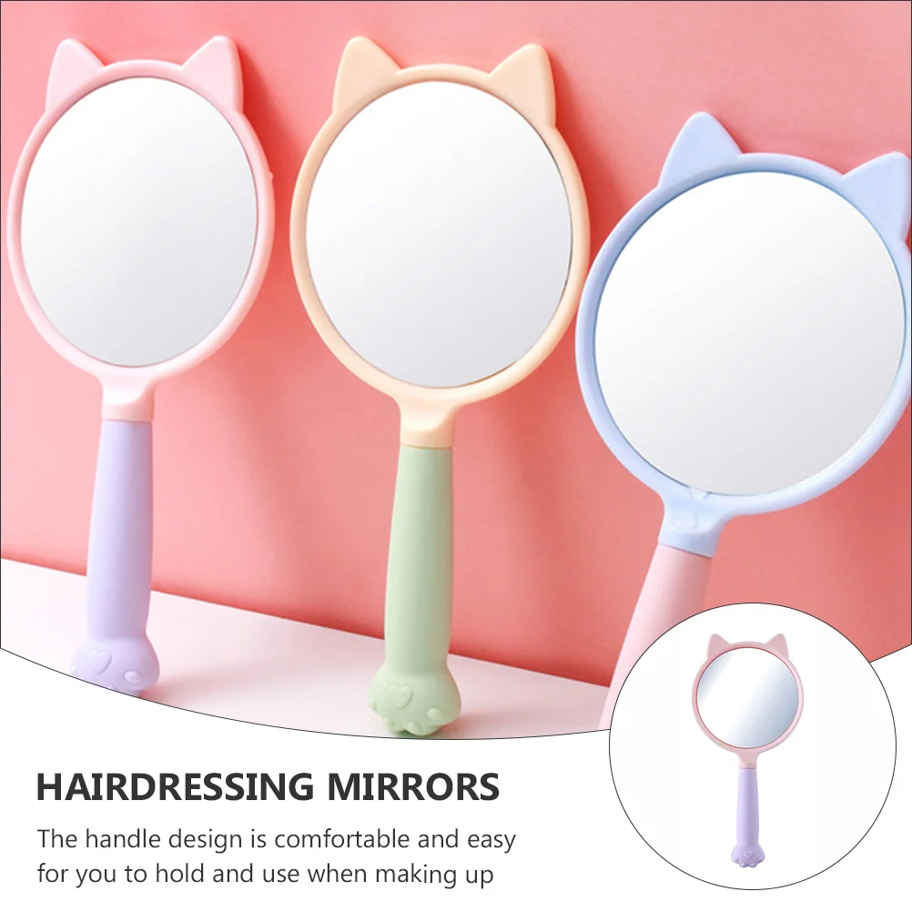 3 pçs gato garra cabeleireiro espelhos handheld maquiagem viagem beleza espelhos claro portátil alça confortável
