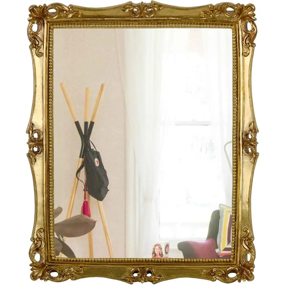 

Vintage Decorative Mirror, Wall Mounted & Tabletop Makeup Mirror ，Square (Antique Gold, 16.5 x 13.5 inch)