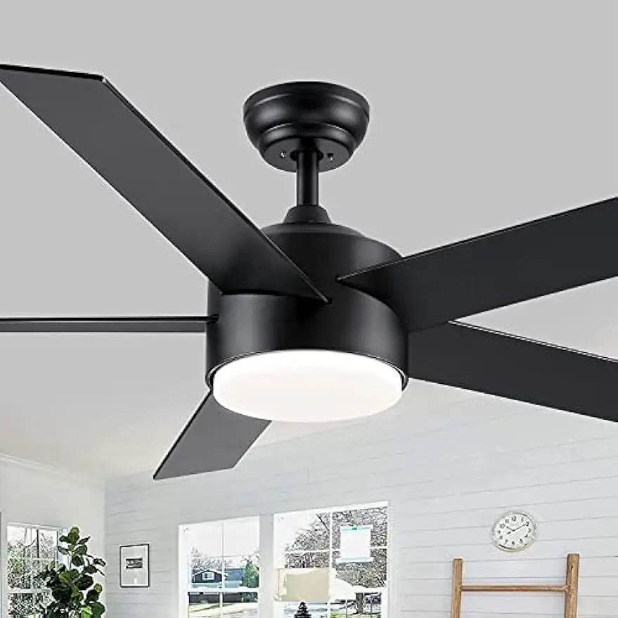 52 inch Black Ceiling Fans with Lights and Remote Control, Dimmable 3-Color Ceiling Fan with Light