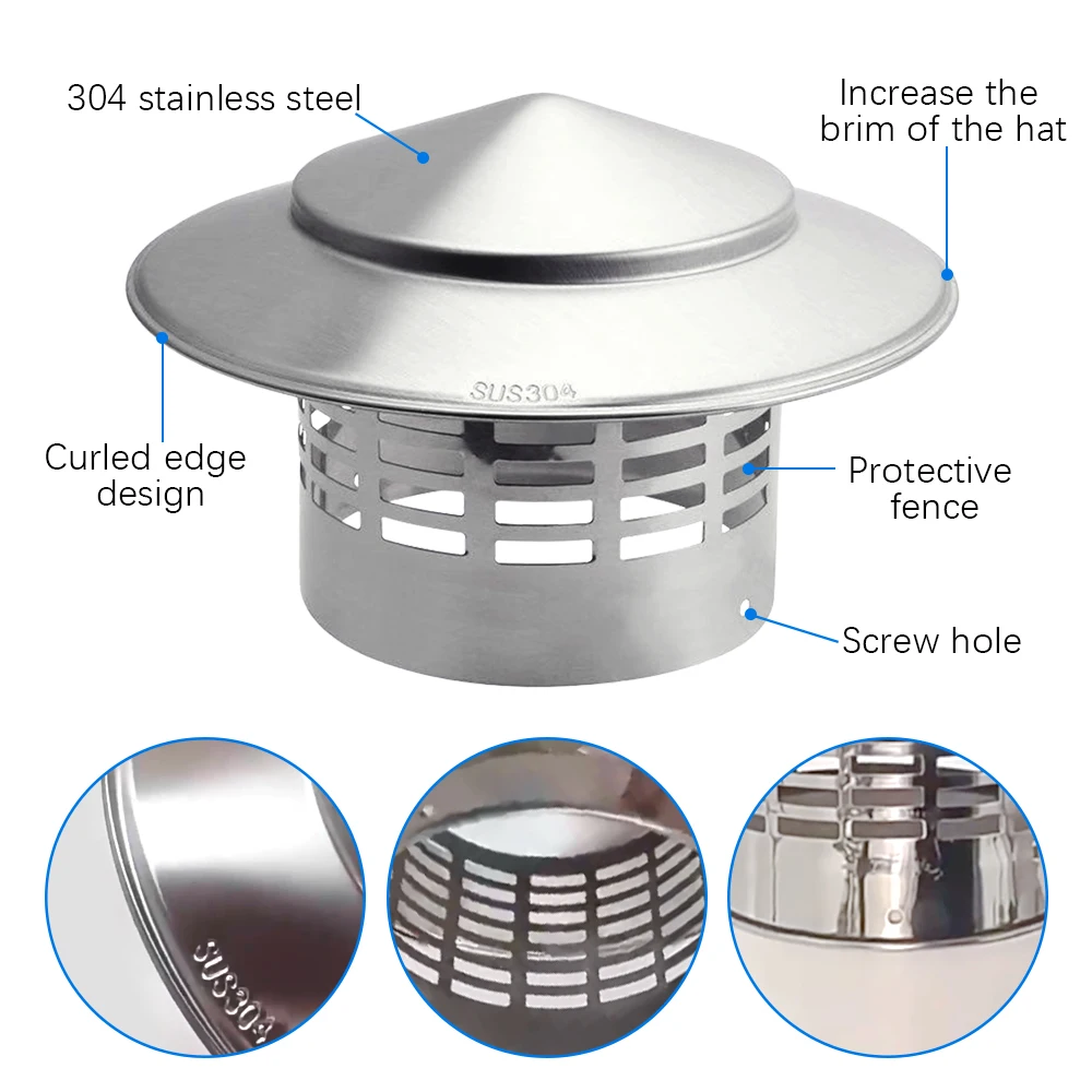 Capuchon de sortie d'air tendance en acier inoxydable, tuyau de toit pour mur extérieur, évent d'accès, capuchon de sortie d'air tendance, 110mm, 4 po