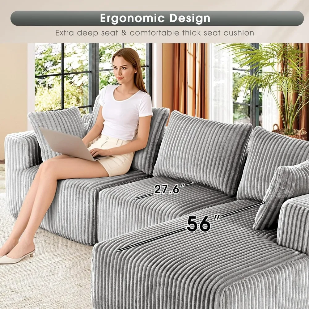 Living Room Sofa, Modular Sectional with L-Shape Chaise, Cloud Sofa Living Room Bedroom Upholstered Sofa - No Installation image 5
