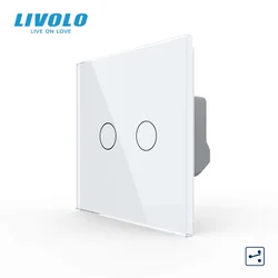 Livolo EU Standard Touch Light Switch,2 Gang 2 Way,Tempered Crystal Glass Panel,Cross Stair Function for Home Improvement
