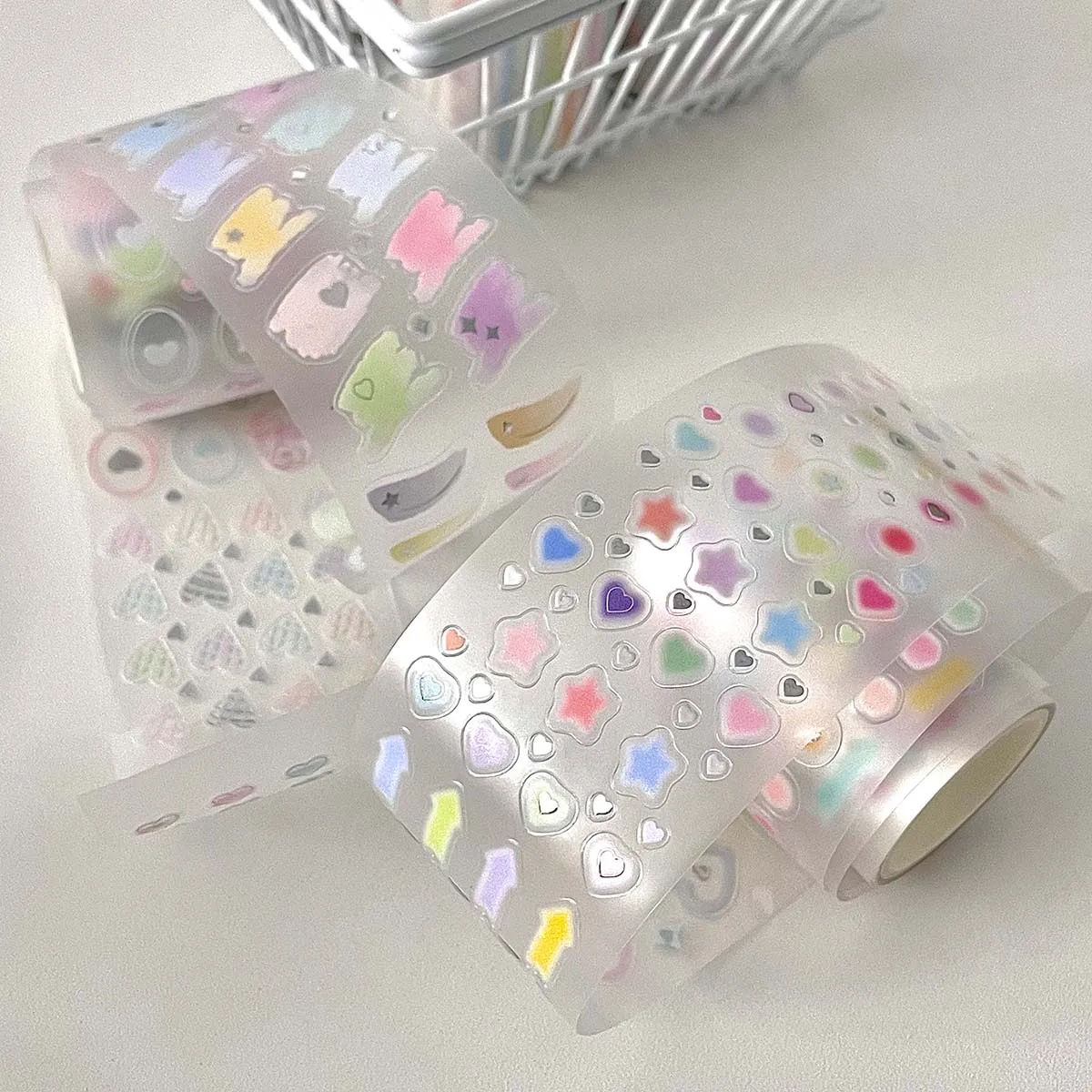 

2M Korean Style Stickers Gold Foil PET Sticker Tape Heart Star Elements Minimalist Scrapbook Journal DIY Craft Decor