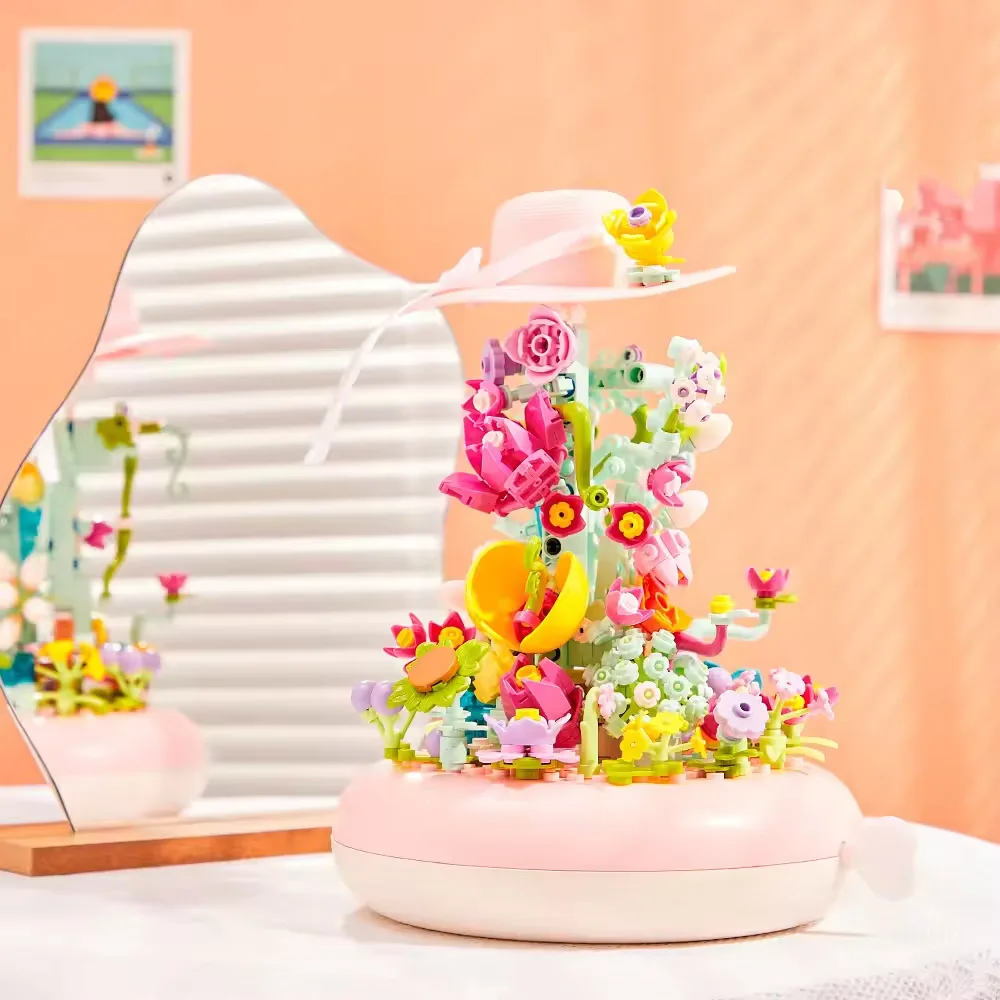 

Creative 575pcs Bouquet Hat Music Box Model Building Blocks Set Create MOC Adorable Architectural MasterpiecesDecoration