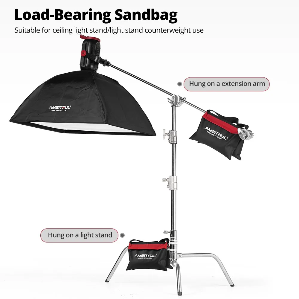Ambitful 44x33cm Load-Bearing Sandbag Photography Studio Video Stage Film Heavy Duty Sandbag for Light Stands Boom Arms Tripods