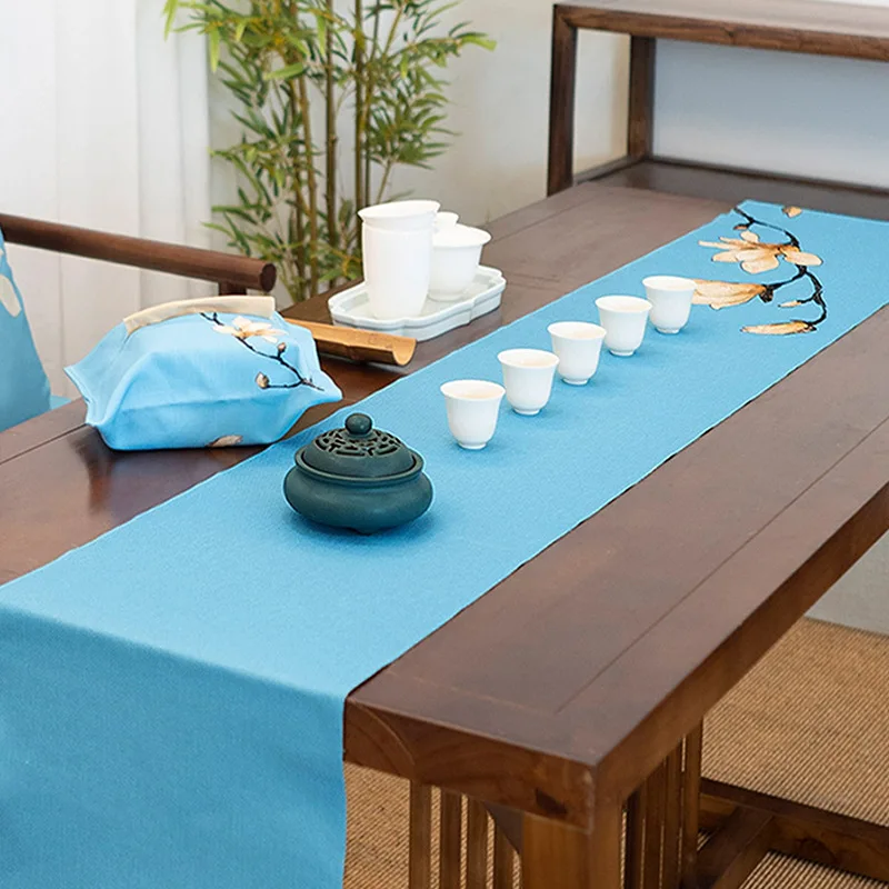 Magnolia Flower Printing Table Runner Chinese Tea Table Cloth Zen Table Runner Japanese Tea Ceremony Accessories