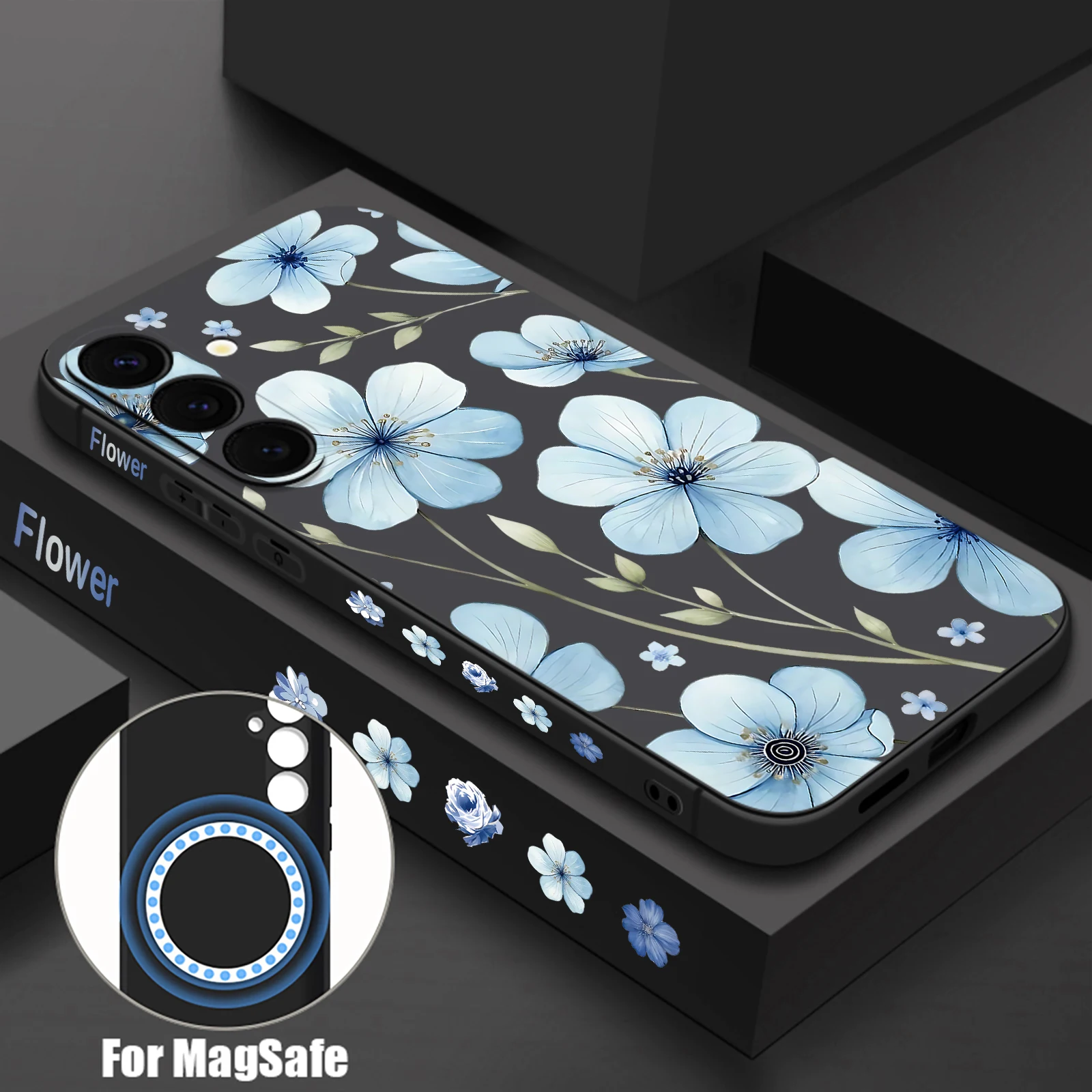 حافظة مغناطيسية زرقاء لهاتف سامسونج جالاكسي S24 FE S25 S24 S23 S22 Ultra Plus لهاتف Magsafe غطاء هاتف بحبل للشحن اللاسلكي #2