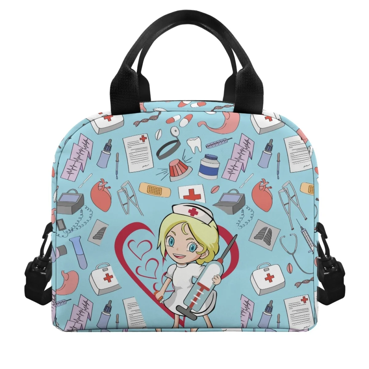 Cute Hospital Nurse Print Doctor Must Wear Large Capacity Insulated Lunch Bag Dirt Resistant Comfort Handle Convenience Handbag