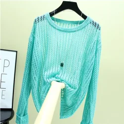 Ice Shreds Multicolor Fashion Women Summer New Large Size Knitting girocollo a maniche lunghe tinta unita Casual All-match Tops