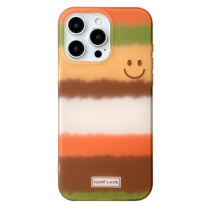 

Плюшевый полосатый чехол для телефона со смайликом для iPhone 16, 15, 14, 13 Pro Max, полное покрытие