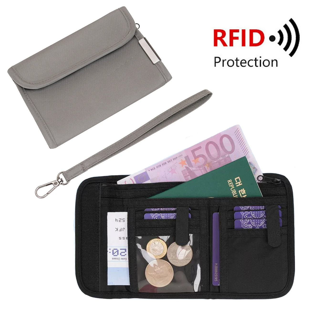 Nylon Short Trifold Men/Women RFID Blocking Wallet with Multiple Card Slots Travel ID Passport Card Holder Coin Organizer Purse