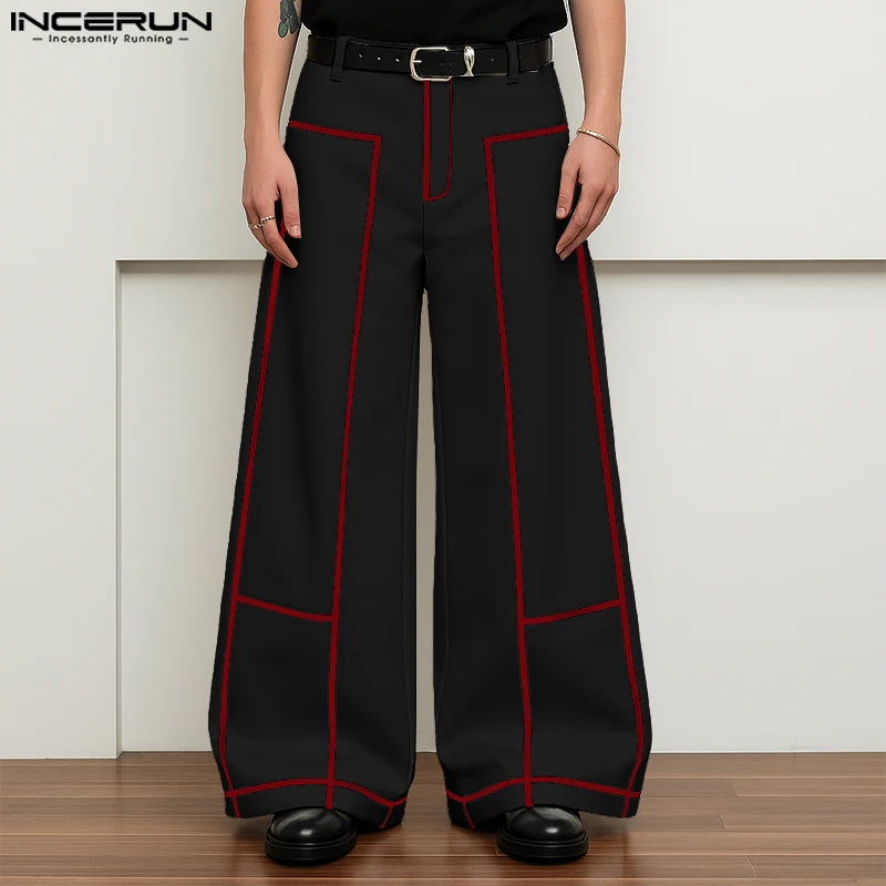 INCERUN Celana Kaki Lebar Pria Celana Panjang Kasual Jogger Kancing Tambal Sulam Celana Panjang Pria Santai Fashion Ukuran Besar Pakaian Jalanan Pria S-5XL