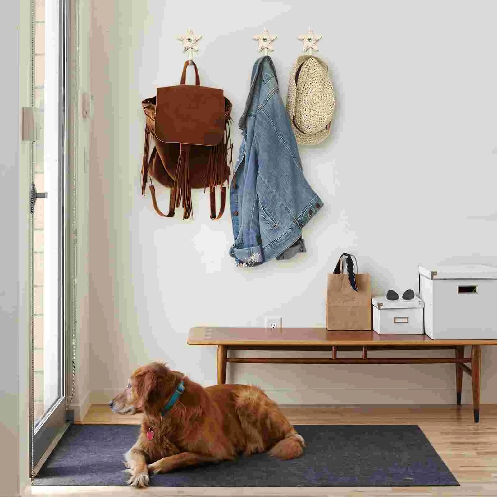 3 Pcs Wall Decorations Decorative Hooks Nautical Hanging Star Shape Bedroom Garage Heavy-duty Bag Hangers