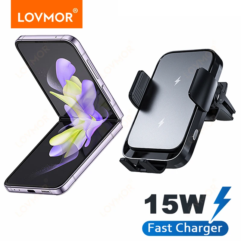 Dual Coils Wireless Charging 15w Fast Auto Clamping Car Charger Cell Phone Holder Mount Vent for iPhone,Samsung Galaxy,etc