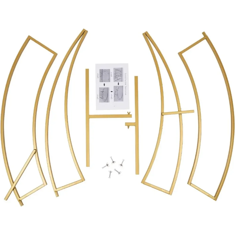 Wedding Arch Stand with Rectangular Base, 7.5FT-Gold, Carbon Steel Wedding Arch Curved Flower Balloon Frame