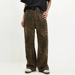 Men Fashion Leopard Graphic Hip Pop Jeans Male Loose Straight Leg Party Denim Pants New American Style Streetwear Denim Trousers