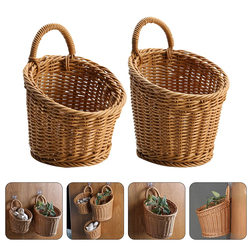 

Woven Storage Basket Portable Wall Hanging Basket Ginger Garlic Fruit Vegetable Basket Kitchen Organizer