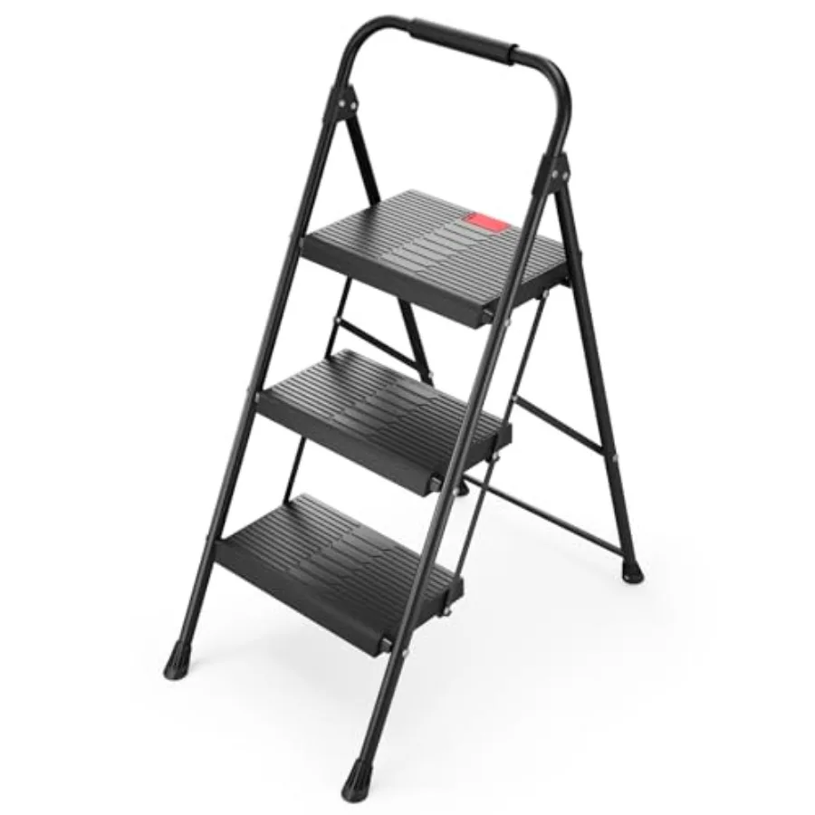 

3 Step Ladder Folding Step Stool with Anti-Slip Wide Pedals and Handrail Safe-Lock Design Portable Sturdy Steel Ladder Stool fo