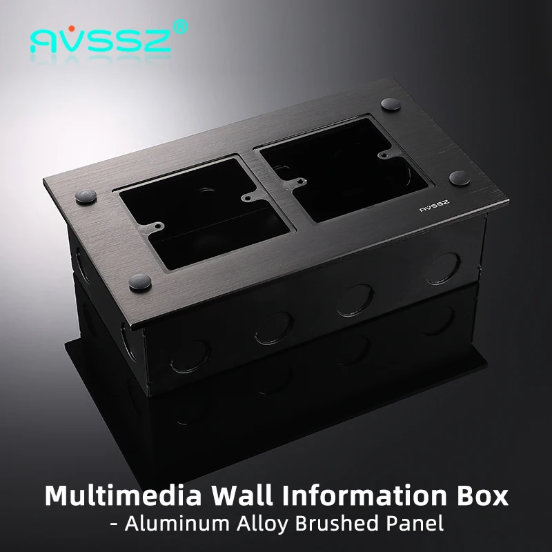 AVSSZ 2 Hole 2 Channels Wall Desktop Multimedia Information Box Aluminum Alloy Stage Hotel Meeting Room Office 86 Panel Mounting