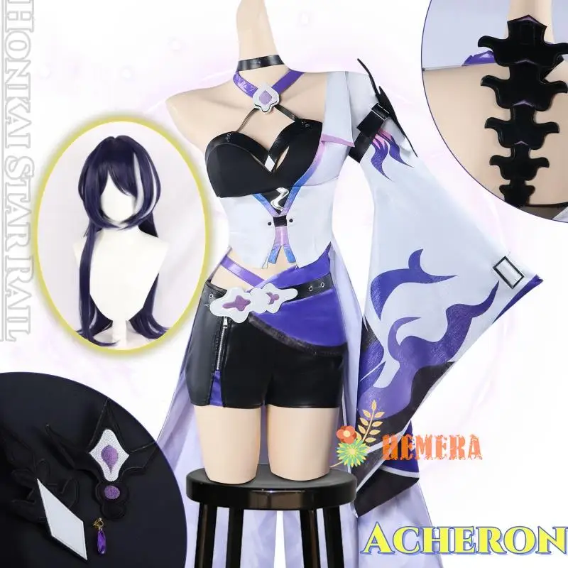 Jogo Anime Honkai Star Rail Cosplay Traje para Mulheres, Roupas Acheron, Peruca Uniforme, New Roles Set