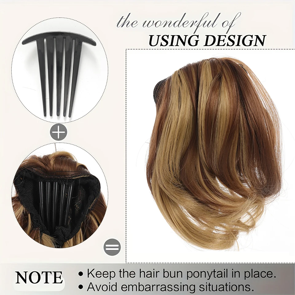 Synthetic Hairpiece Fully Short Ponytail Bun Hair Chignon with Comb Clip Bun Updo Drawstring Bun for Women Daily Party Festival