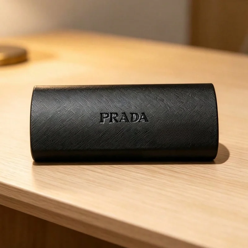 Prada Fashion Premium Glasses Case With Cleaning Cloth, Portable Eyeglasses Storage Box, Suitable For Regular Glasses Protect