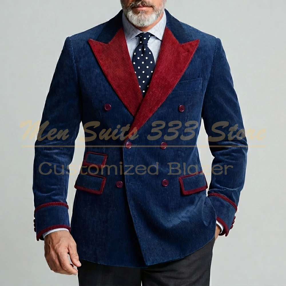 

Дизайнерские мужские костюмы-двойки, шикарный вельветовый двубортный пиджак с лацканами и подплечниками, роскошный мужской костюм