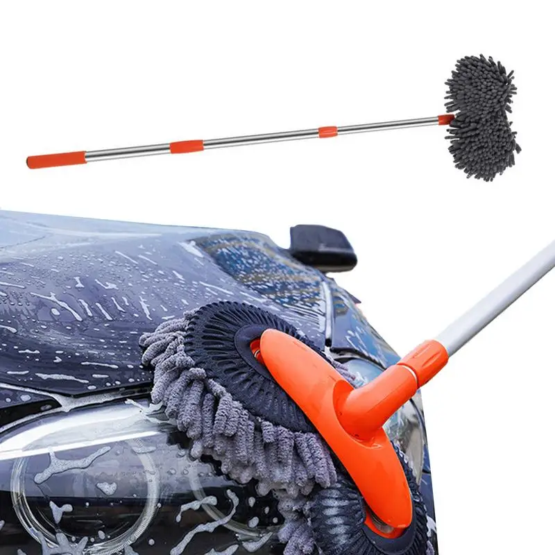 

2-head Car Wash Mop Brush With Long Handle 360 Rotating Heads Soft Car Detailing Washing Brush Auto Car Cleaning Tools