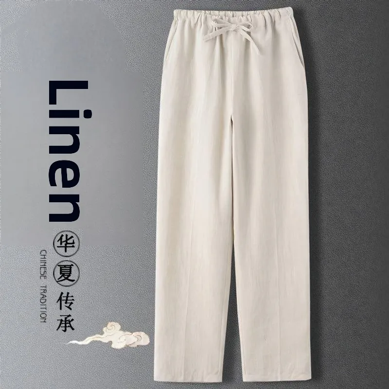 

Men's Summer Casual Cotton Linen Straight Leg Pants Thin Sle Retro Chinese Sle Long Trousers Breathable Sweat Absorbent
