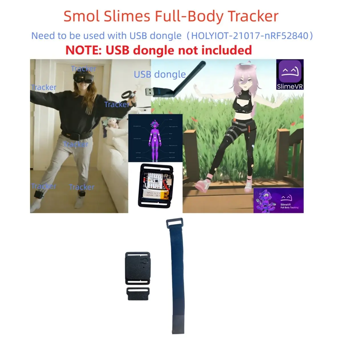 Smol Slimes Tracker Compatible SlimeVR Integration LSM6DSV IMU and QMC6309 for Virtual Reality with 560mm Strap 5PCS