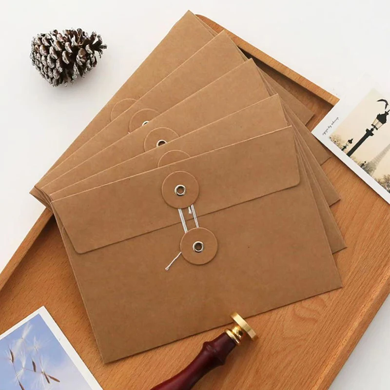 10PCS Eco Friendly Kraft Paper Envelope Jewelry Packaging Bags 17×11.5cm with String Closure for DIY Jewelry Storage Gift Wrap