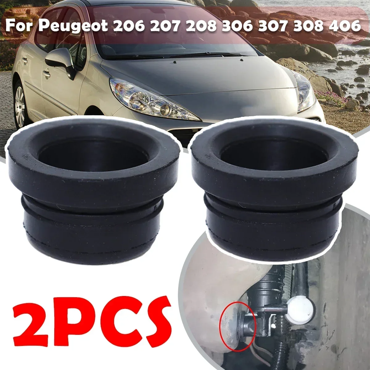 

2X Windscreen Windshield Washer Pump For Peugeot 206 207 208 307 308 406 Seal Water Reservoir Gasket Grommet Mount Rubber Bung