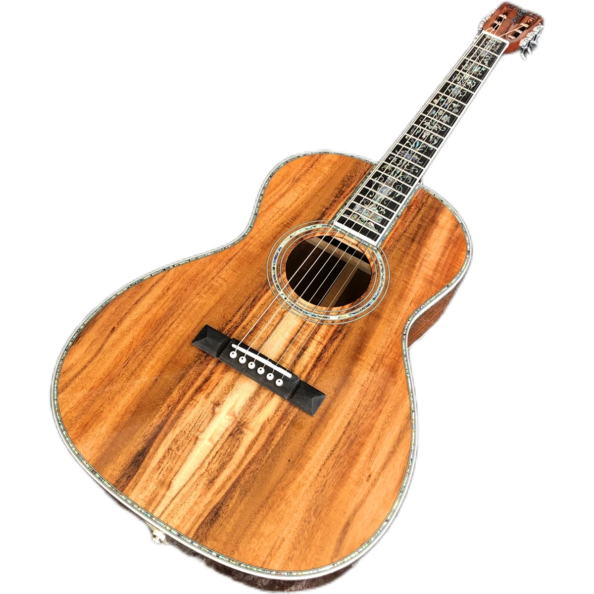 All Solid Koa Wood Top Quality 39 Inches OOO Type Acoustic Guitar Abalone Ebony Fingerboard